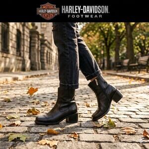 Harley-Davidson Black Leather Square Toe Ankle Boots